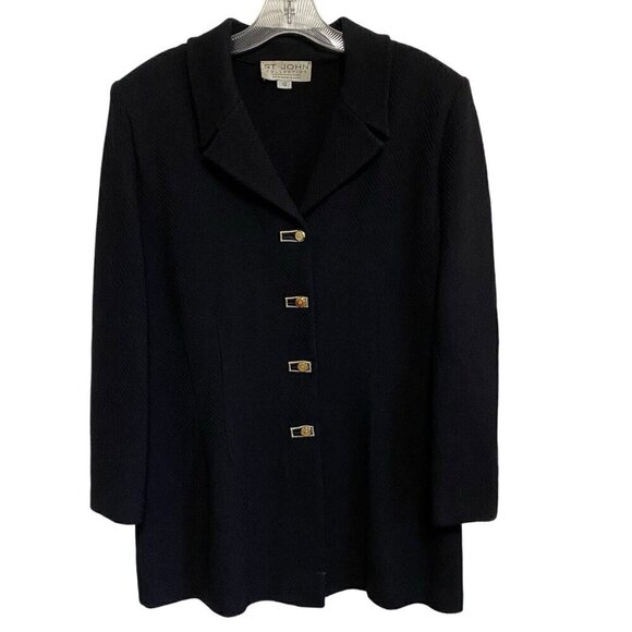 St John Collection Marie Gray Knit Skirt Suit 2 Piece Size 12 Black Designer - Picture 1 of 8
